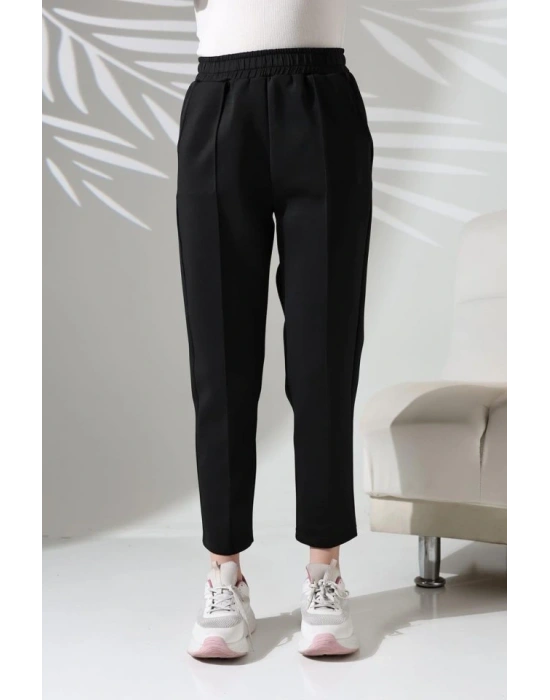 Kadın Uzun Kollu Dalıç Kumaş Cep Detay Beli Lastikli ütüsüz Pantolon