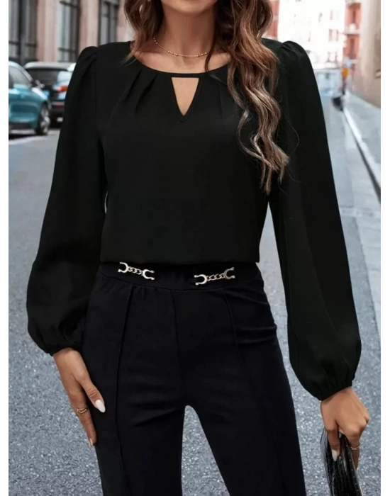 Kadın Uzun Kollu Damla Detaylı Ithal Krep Bluz