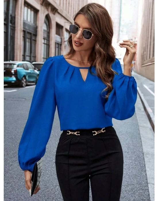 Kadın Uzun Kollu Damla Detaylı Ithal Krep Bluz