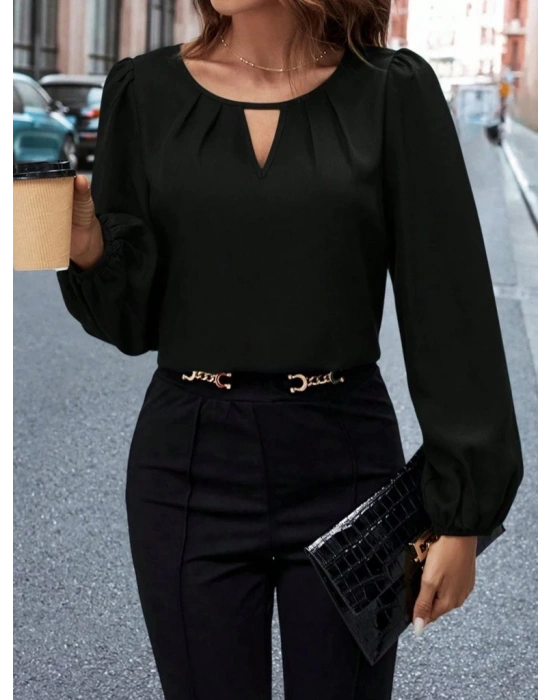 Kadın Uzun Kollu Damla Detaylı Ithal Krep Bluz