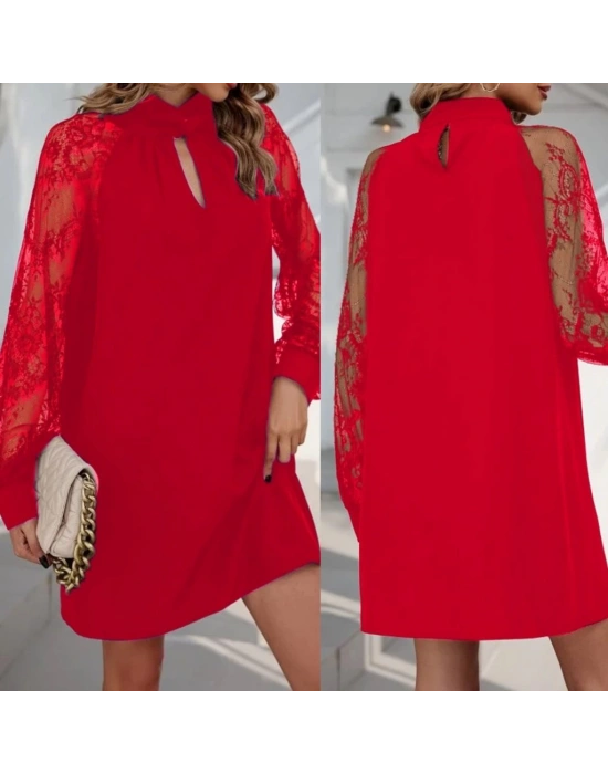 Kadın Uzun Kollu Damla Detaylı Sandy Mini Elbise