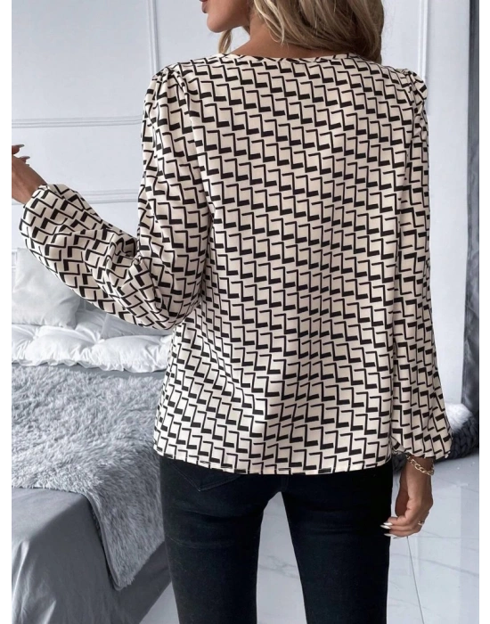 Kadın Uzun Kollu Damla Detaylı Yaka Desenli Süprem Bluz