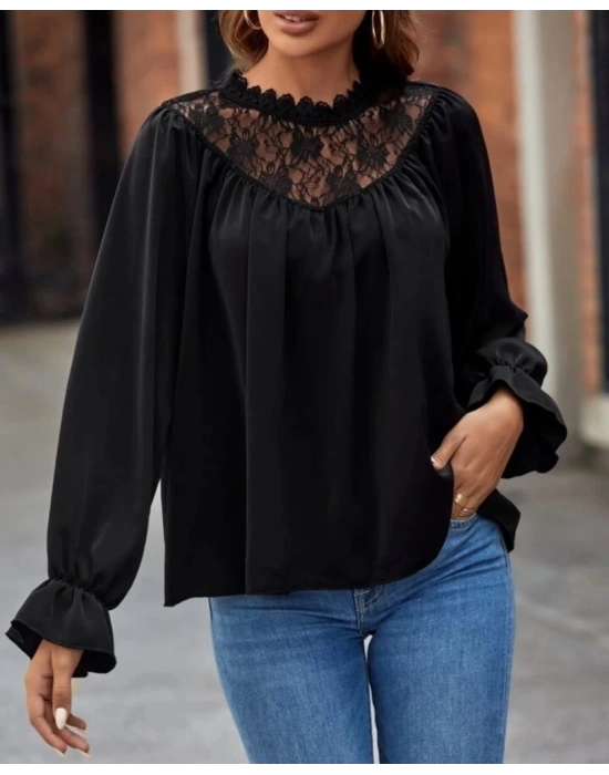 Kadın Uzun Kollu Dantelli Salaş Sandy Bluz