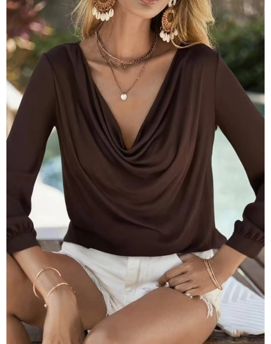 Kadın Uzun Kollu Degaje Yakalı Sandy Bluz