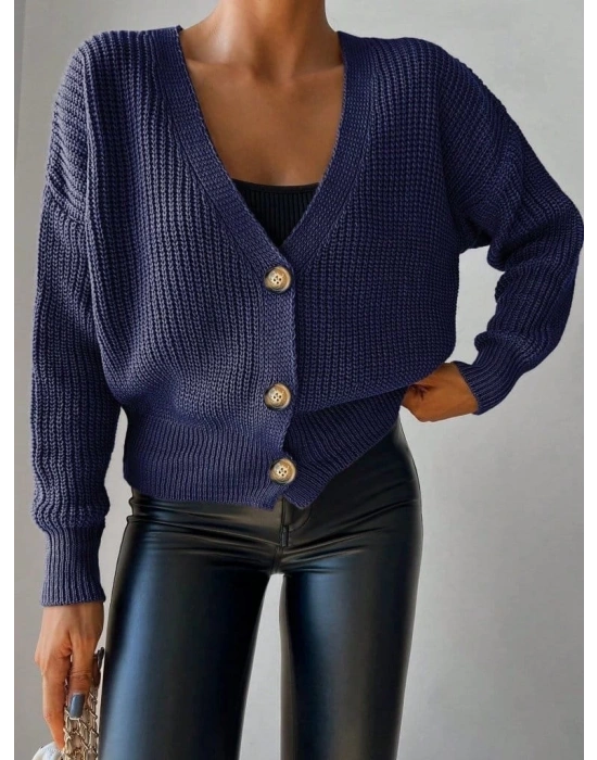 Kadın Uzun Kollu Düğme Detay Triko Bluz