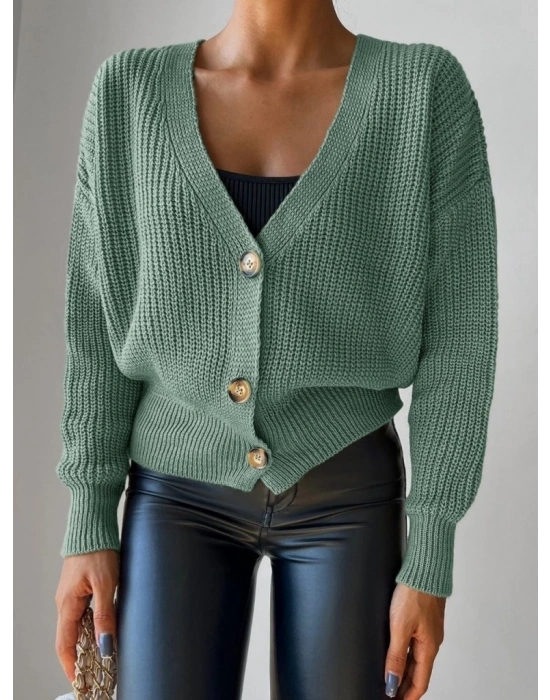 Kadın Uzun Kollu Düğme Detay Triko Bluz