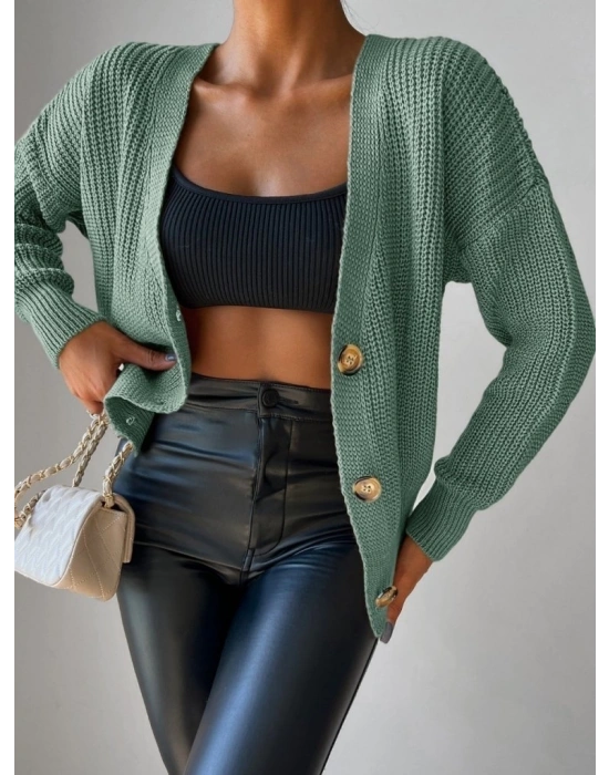 Kadın Uzun Kollu Düğme Detay Triko Bluz