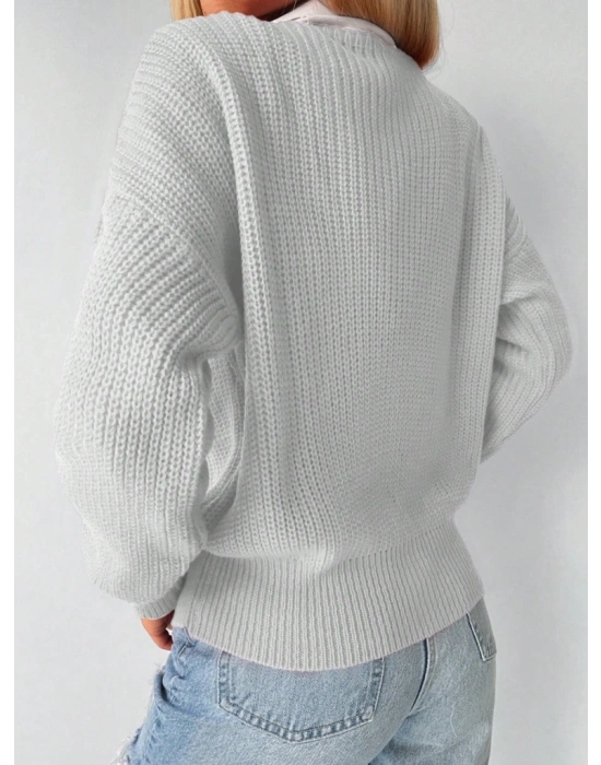 Kadın Uzun Kollu Düğme Detay Triko Bluz