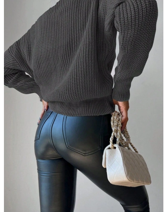 Kadın Uzun Kollu Düğme Detay Triko Bluz