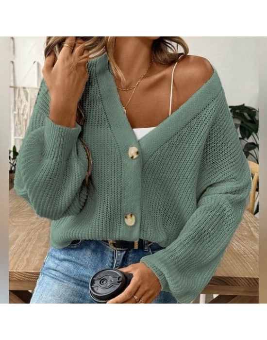 Kadın Uzun Kollu Düğme Detay Triko Bluz