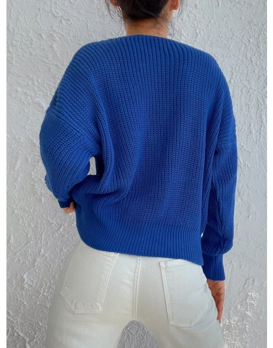 Kadın Uzun Kollu Düğme Detay Triko Hırka