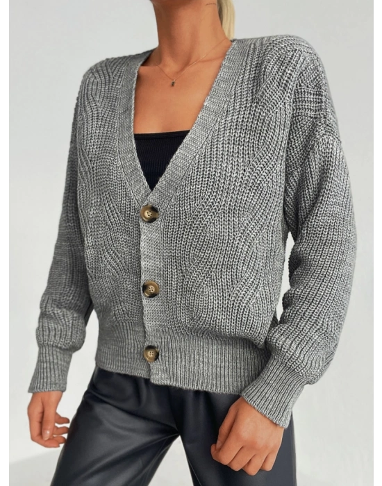 Kadın Uzun Kollu Düğme Detay Triko Hırka