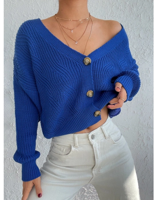 Kadın Uzun Kollu Düğme Detay Triko Hırka