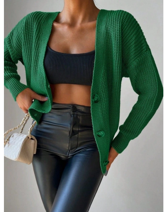 Kadın Uzun Kollu Düğme Detay Triko Hırka