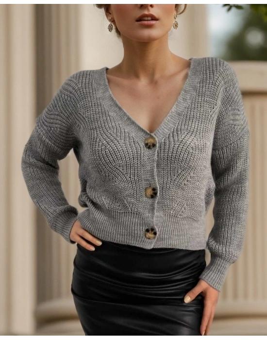 Kadın Uzun Kollu Düğme Detay Triko Hırka