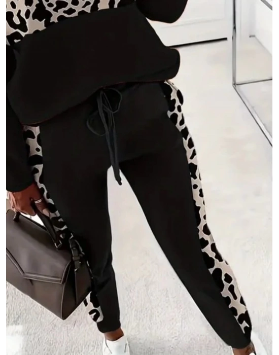 Kadın Uzun Kollu Fermuarlı Karışık Desenli Viskon Iki Iplik Bluz Ve Pantolon Ikili Takım