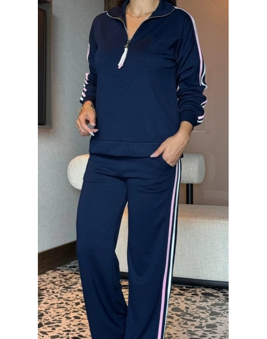 Kadın Uzun Kollu Fermuarlı Viskon Iki Iplik Bluz Ve Pantolon Ikili Takım