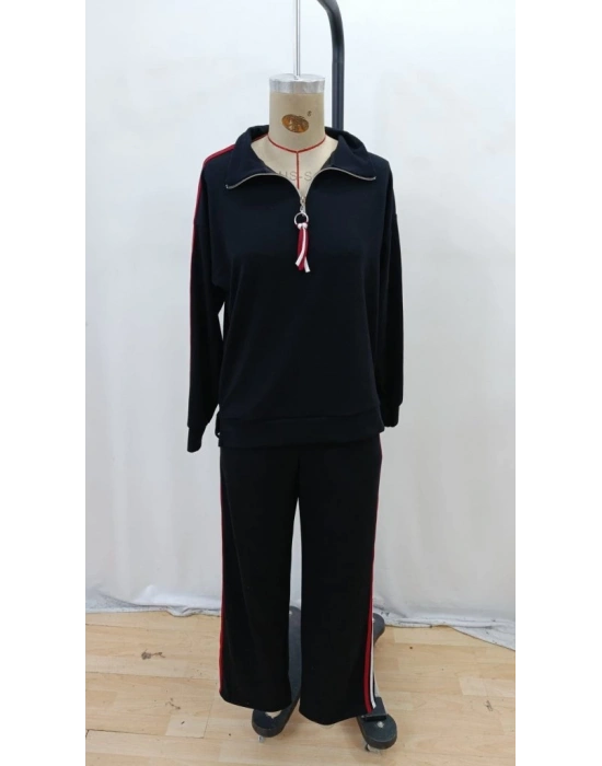 Kadın Uzun Kollu Fermuarlı Viskon Iki Iplik Bluz Ve Pantolon Ikili Takım