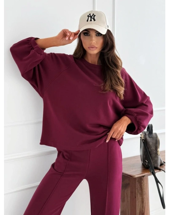 Kadın Uzun Kollu Geniş Kesim Modal Bluz Ve Pantolon Ikili Takım