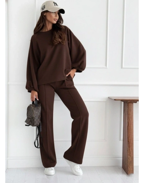 Kadın Uzun Kollu Geniş Kesim Modal Bluz Ve Pantolon Ikili Takım