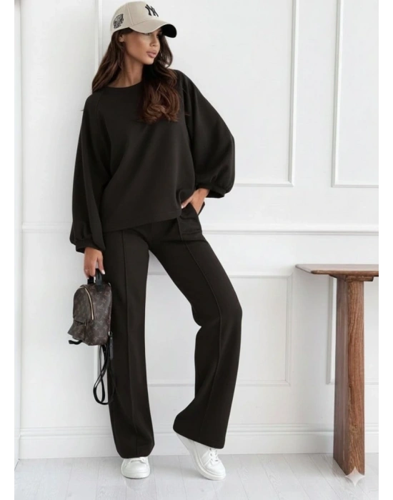 Kadın Uzun Kollu Geniş Kesim Modal Bluz Ve Pantolon Ikili Takım