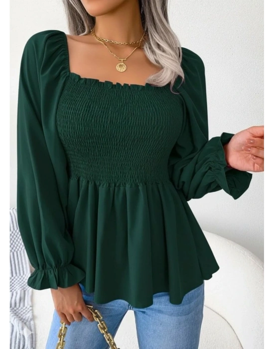 Kadın Uzun Kollu Geometrik Yakalı Gipe Detaylı Krep Bluz