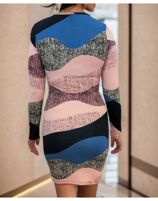 Kadın Uzun Kollu Göğüs Dekolte Detay Dalgıç Mini Elbise