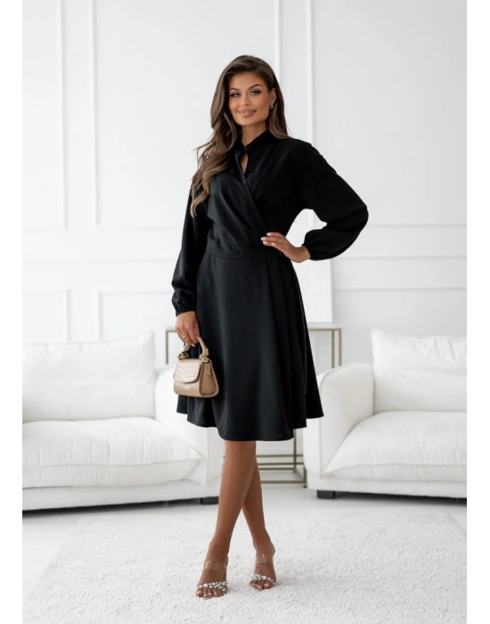 Kadın Uzun Kollu Hakim V Yakalı Yandan Toka Detaylı Ithal Mini Krep Elbise