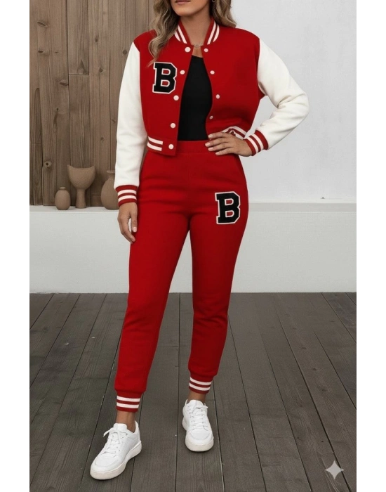 Kadın Uzun Kollu Hakim Yaka önden Düğmeli Ceket Pantolon şardonlu Iki Iplik Ikili Takım