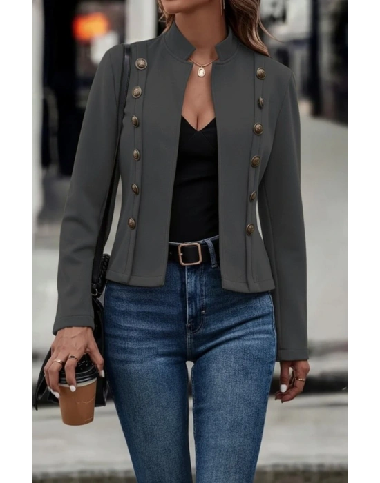 Kadın Uzun Kollu Hakim Yaka Yanlardan Düğmeli Kısa Süet Ceket