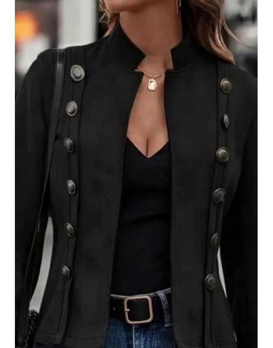 Kadın Uzun Kollu Hakim Yaka Yanlardan Düğmeli Kısa Süet Ceket