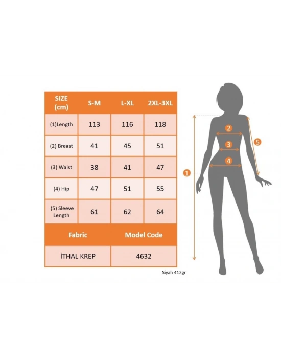 Kadın Uzun Kollu Kalp Yakalı Midi Ithal Krep Elbise