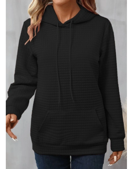 Kadın Uzun Kollu Kapşonlu Bağcıklı Cepli Capitone Sweatshirt