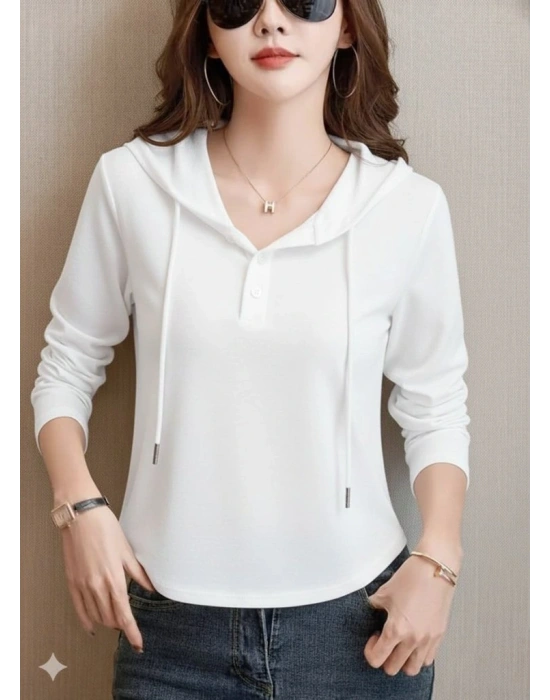 Kadın Uzun Kollu Kapşonlu Bağcıklı Düğmeli Viskon Iki Iplik Bluz
