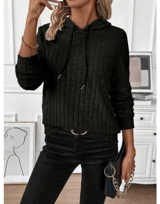 Kadın Uzun Kollu Kapşonlu Bağcıklı şardonlu Kaşkorse Bluz