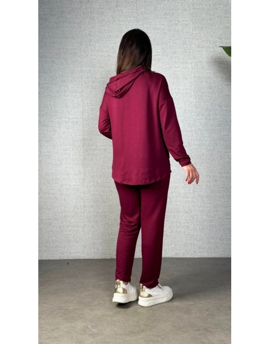 Kadın Uzun Kollu Kapşonlu Bağcıklı Viskon Iki Iplik Bluz Ve Pantolon Ikili Takım