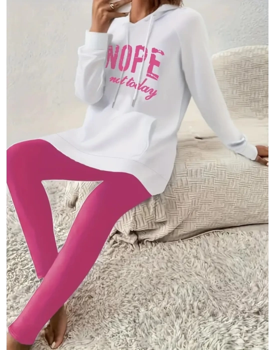 Kadın Uzun Kollu Kapşonlu Bağcıklı Viskon Iki Iplik Sweat