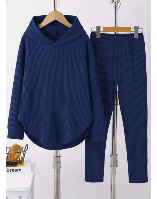 Kadın Uzun Kollu Kapşonlu Meloni Bluz Ve Pantolon Ikili Takım