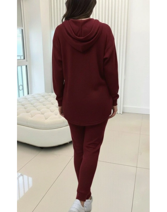 Kadın Uzun Kollu Kapşonlu Meloni Bluz Ve Pantolon Ikili Takım