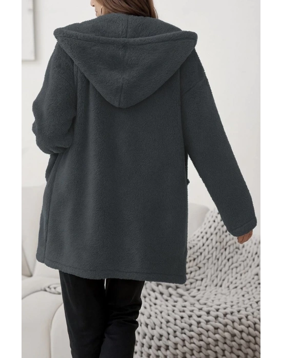 Kadın Uzun Kollu Kapşonlu önden Fermuarlı Cepli Welsoft Ceket