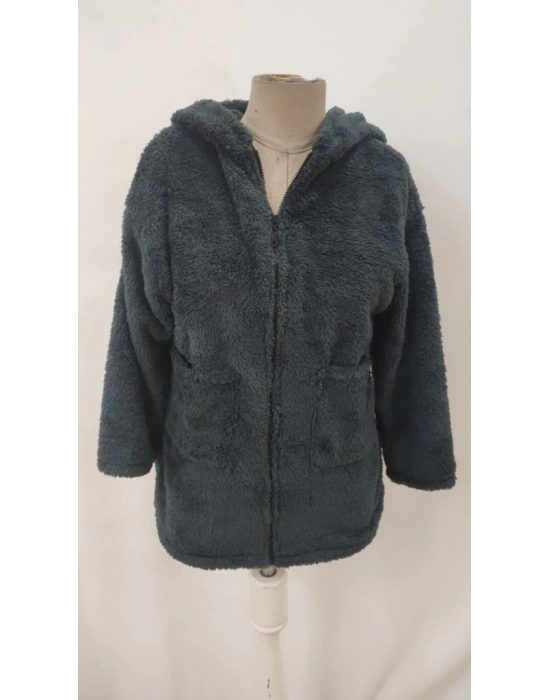 Kadın Uzun Kollu Kapşonlu önden Fermuarlı Cepli Welsoft Ceket