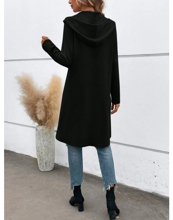 Kadın Uzun Kollu Kapşonlu önden Fermuarlı Midi Dalgıç Ceket