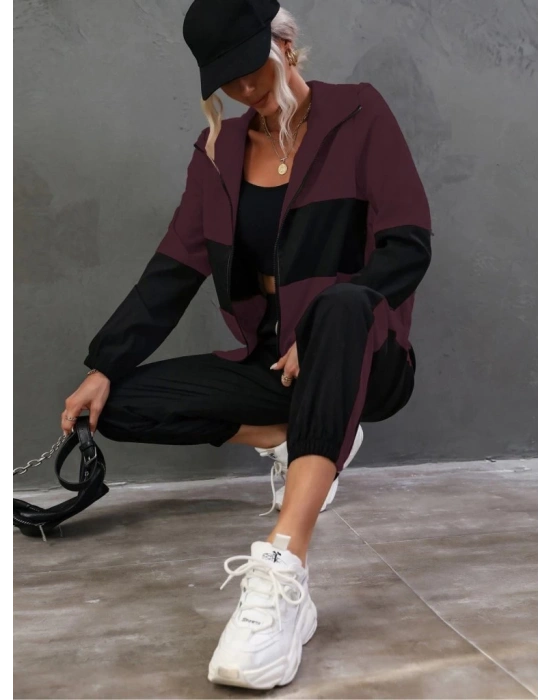 Kadın Uzun Kollu Kapşonlu önden Fermuarlı Viskon Iki Iplik Bluz Ve Pantolon Ikili Takım