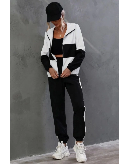 Kadın Uzun Kollu Kapşonlu önden Fermuarlı Viskon Iki Iplik Bluz Ve Pantolon Ikili Takım