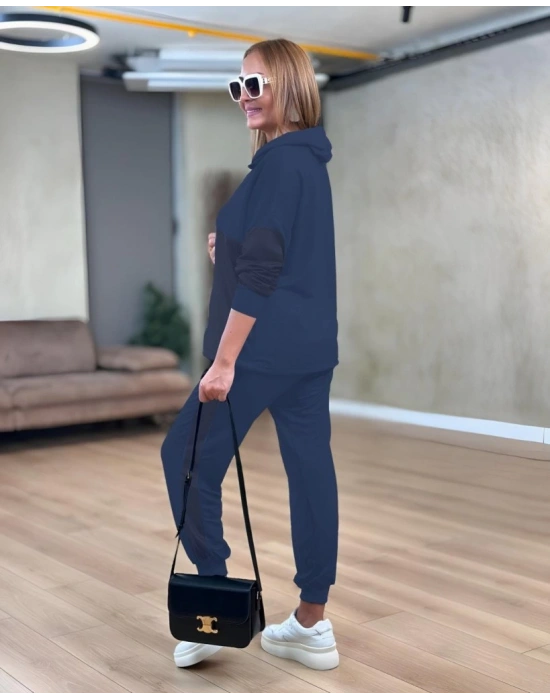 Kadın Uzun Kollu Kapşonlu Viskon Iki Iplik Bluz Ve Pantolon Ikili Takım