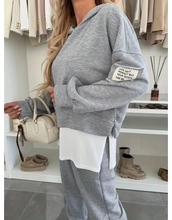 Kadın Uzun Kollu Kapşonlu Viskon Iki Iplik Bluz Ve Pantolon Ikili Takım