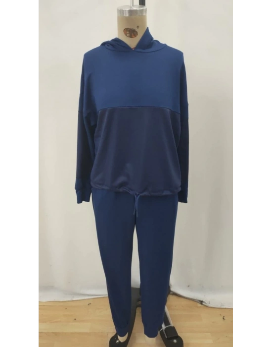 Kadın Uzun Kollu Kapşonlu Viskon Iki Iplik Bluz Ve Pantolon Ikili Takım