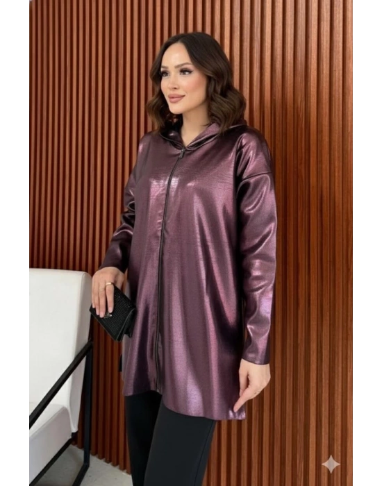 Kadın Uzun Kollu Kapüşon Detay Fermuarlı Tunik Hırka