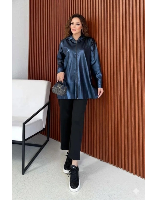 Kadın Uzun Kollu Kapüşon Detay Fermuarlı Tunik Hırka