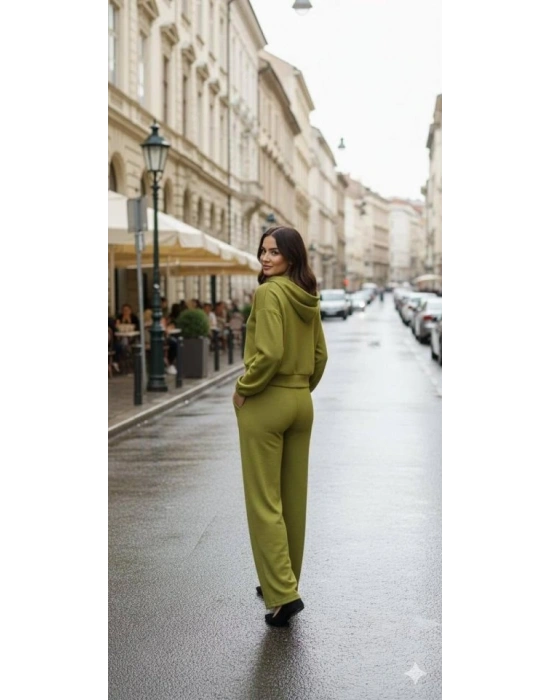 Kadın Uzun Kollu Kapüşonlu Hırka Ve Pantolon Ikili Takim